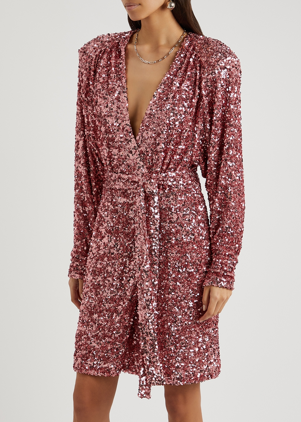 ROTATE Birger Christensen Samantha pink sequin wrap dress - Harvey Nichols